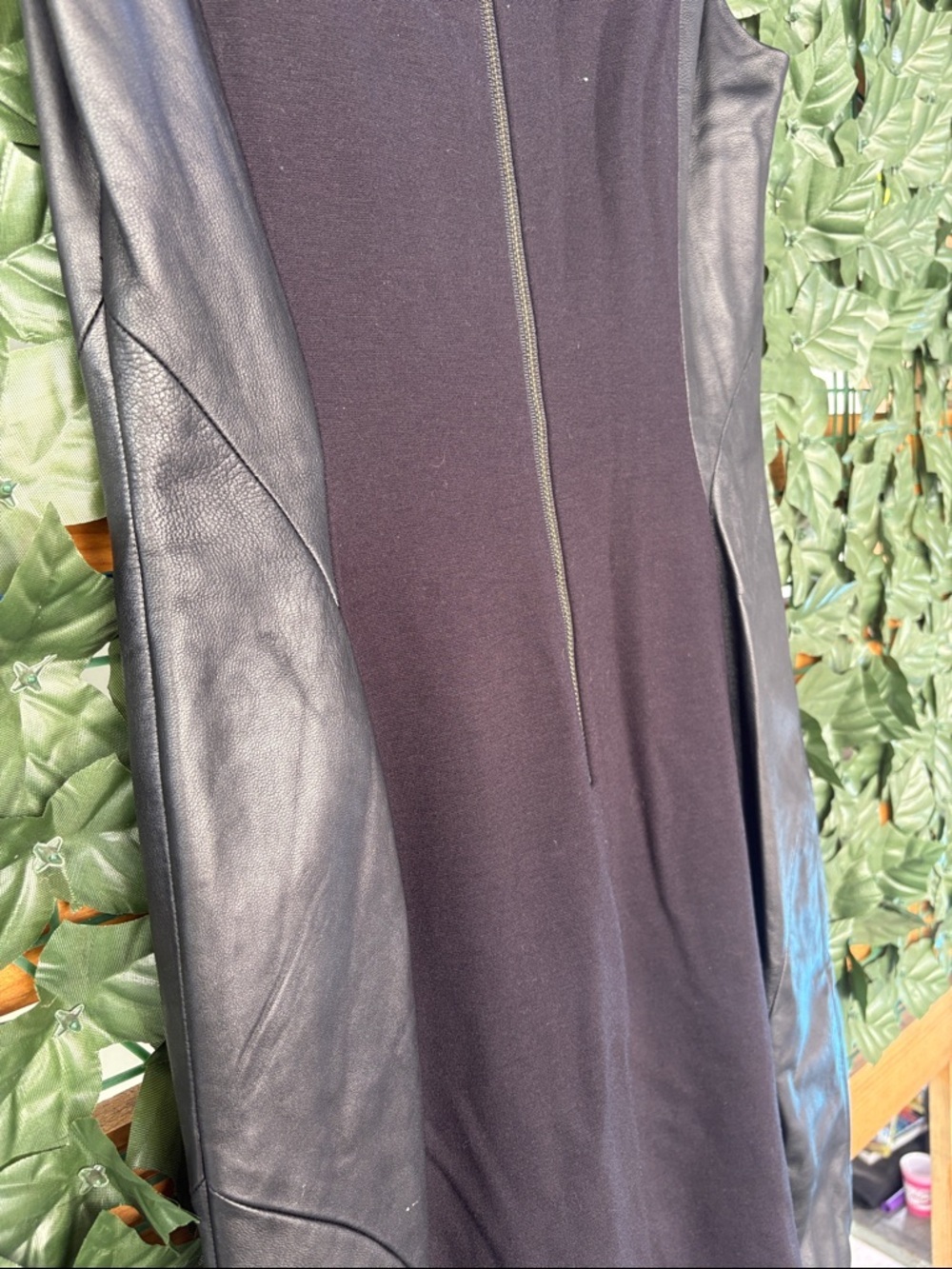 Classiques Entier Black and Dark Gray Faux-Leather Panel Midi Dress - Picture 6 of 10
